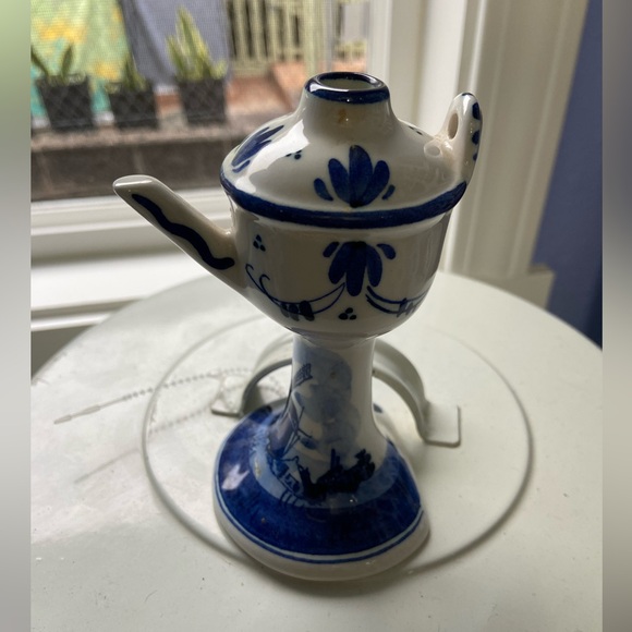 DELTS Blue Hand-Painted Teapot Ceramic Bottle Decor - Picture 1 of 5